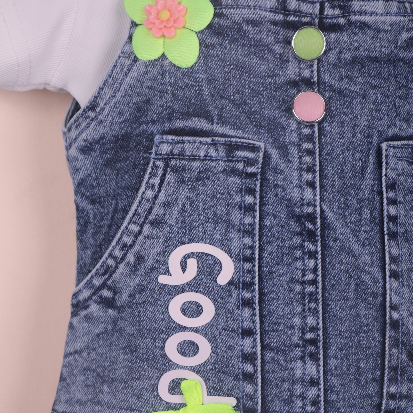 Violet Girls’ Solid White Denim Dungaree Set