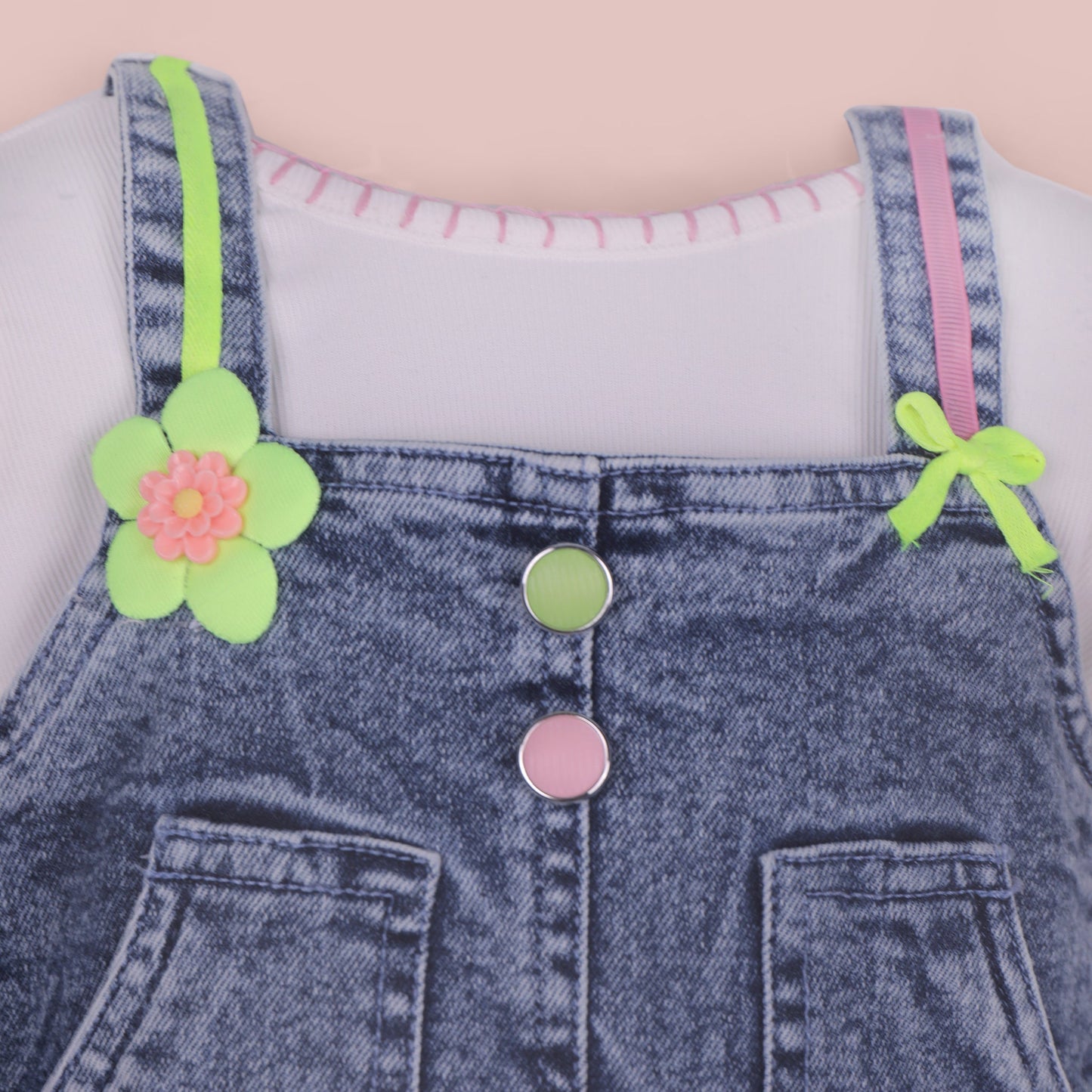 Violet Girls’ Solid White Denim Dungaree Set