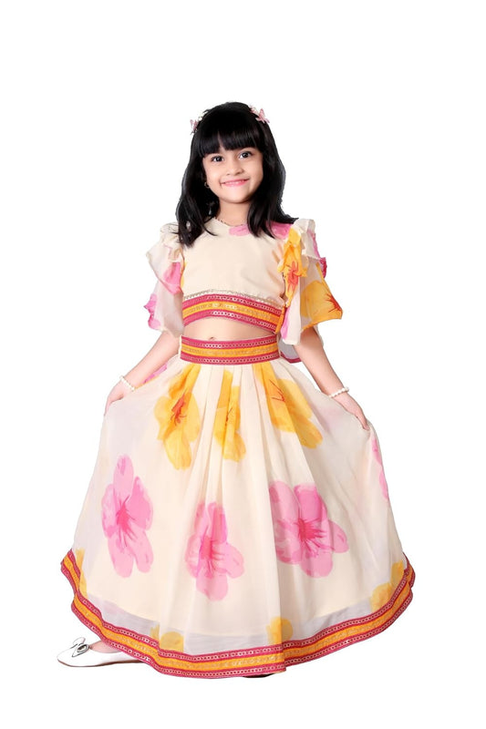 Satyam Fab White Georgette Lehenga Choli for Girls – Printed Party & Festive Wear Set