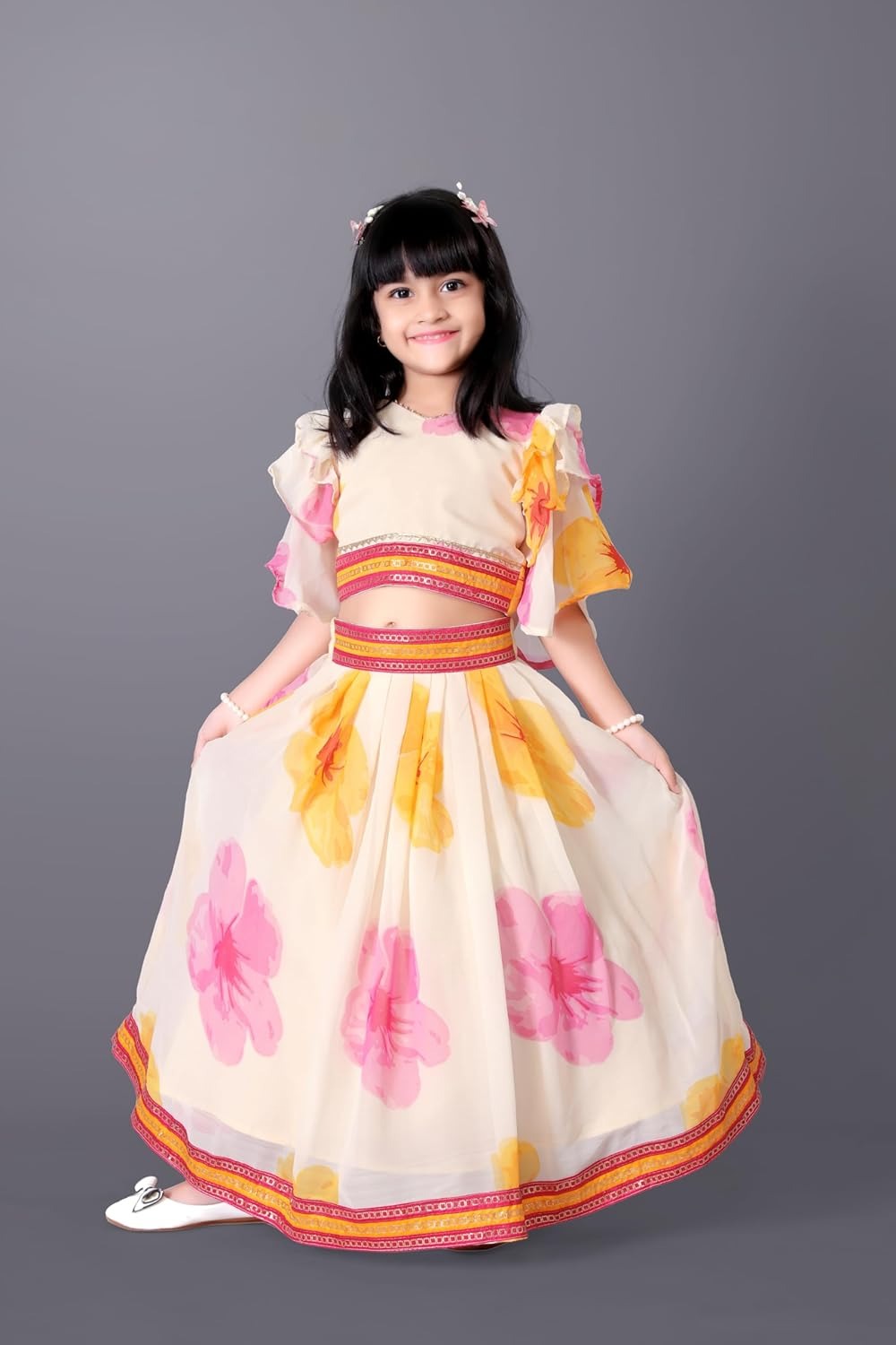 Satyam Fab White Georgette Lehenga Choli for Girls – Printed Party & Festive Wear Set