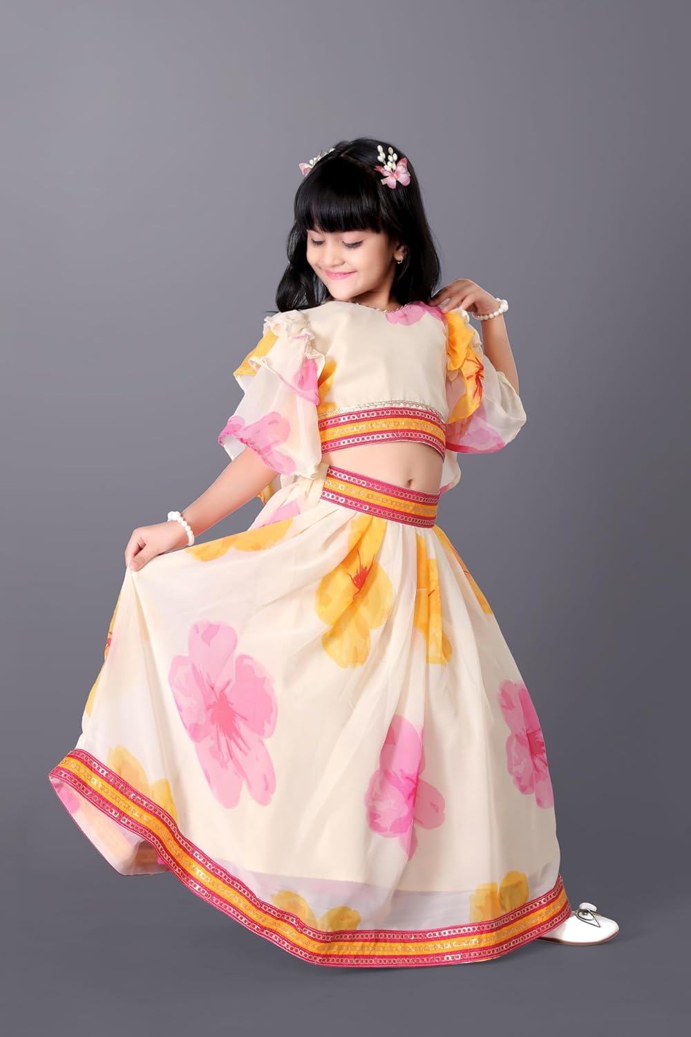 Satyam Fab White Georgette Lehenga Choli for Girls – Printed Party & Festive Wear Set