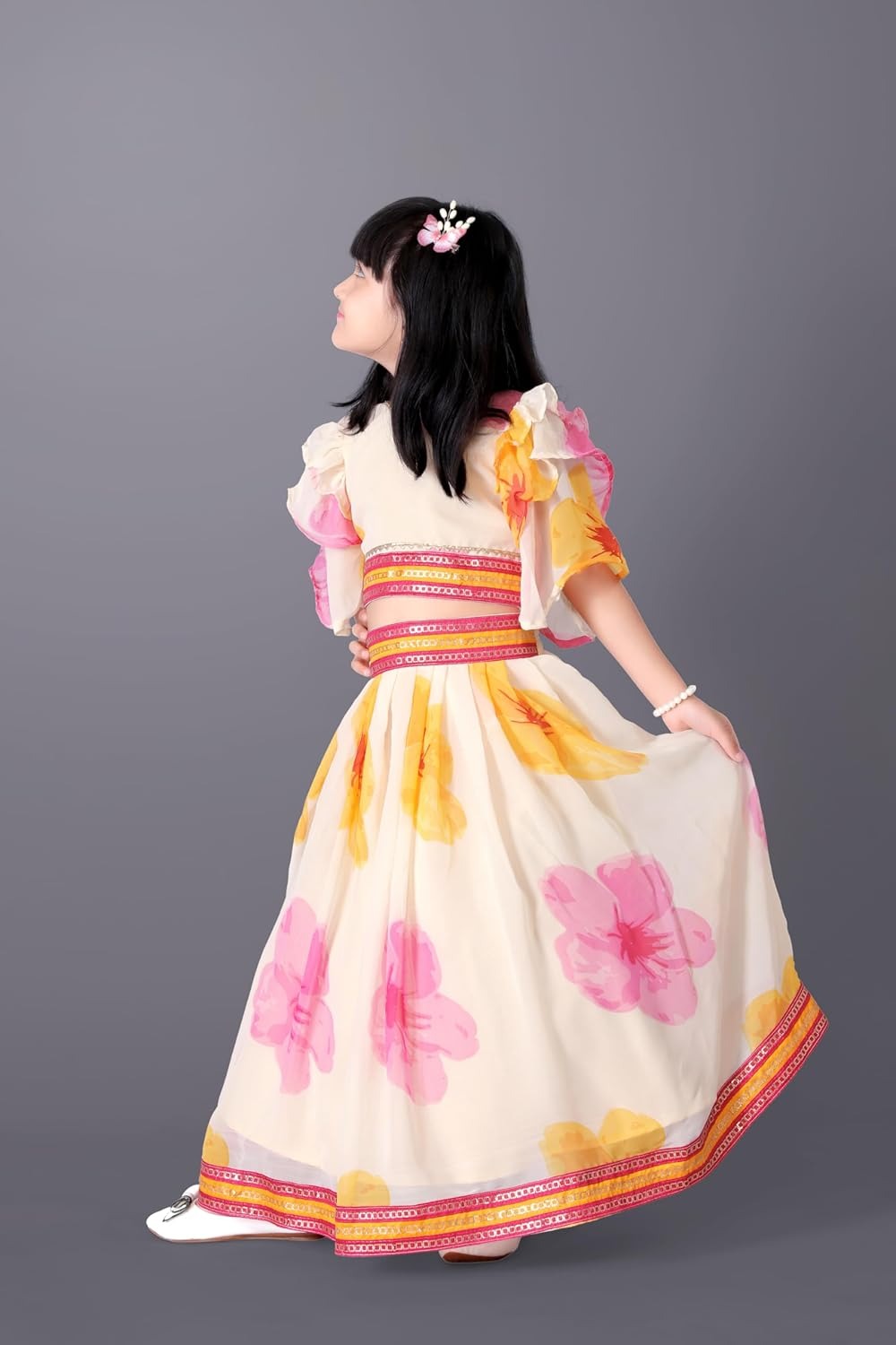 Satyam Fab White Georgette Lehenga Choli for Girls – Printed Party & Festive Wear Set