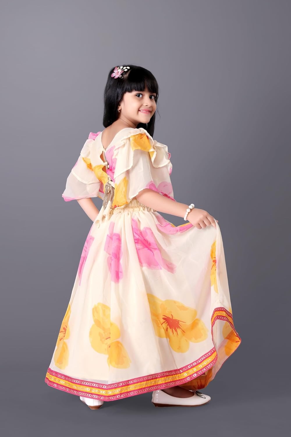 Satyam Fab White Georgette Lehenga Choli for Girls – Printed Party & Festive Wear Set