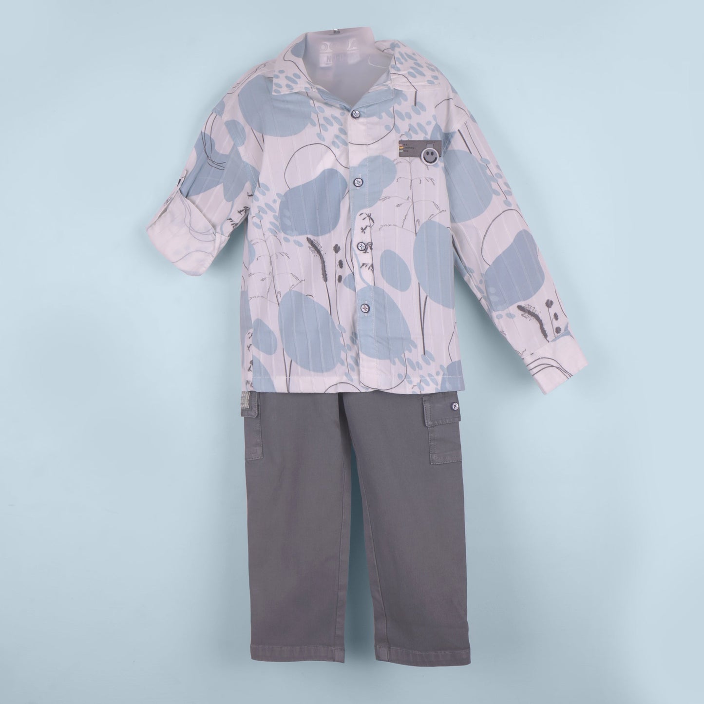 Miniboo Boys’ Striped & Printed Shirt with Cargo Pants