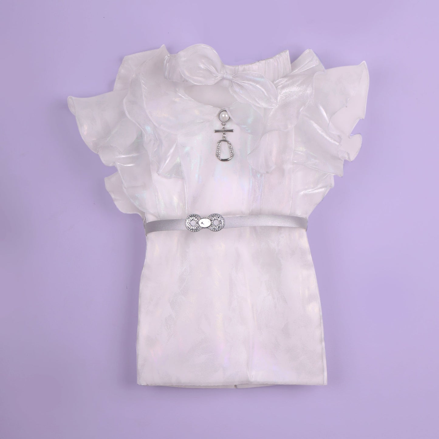 Charming White – Girls’ Organza Frock with Belt & Hairband