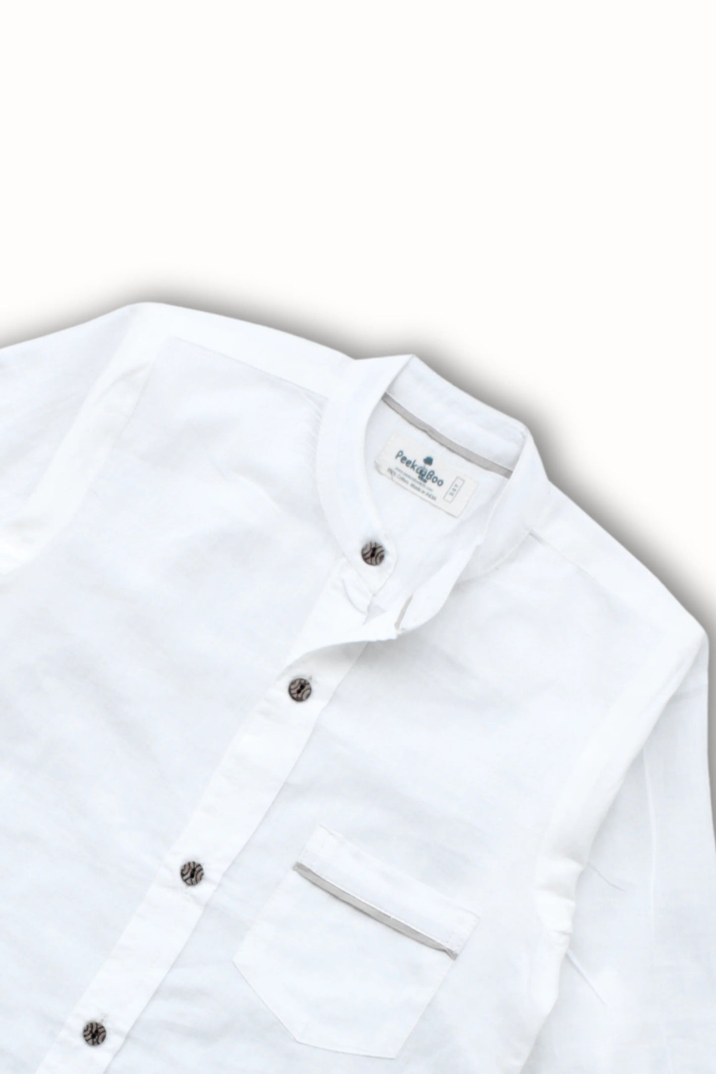 Crisp & Cool: Peekaaboo Boys’ White Shirt with Comfort Fit Pants and Hat