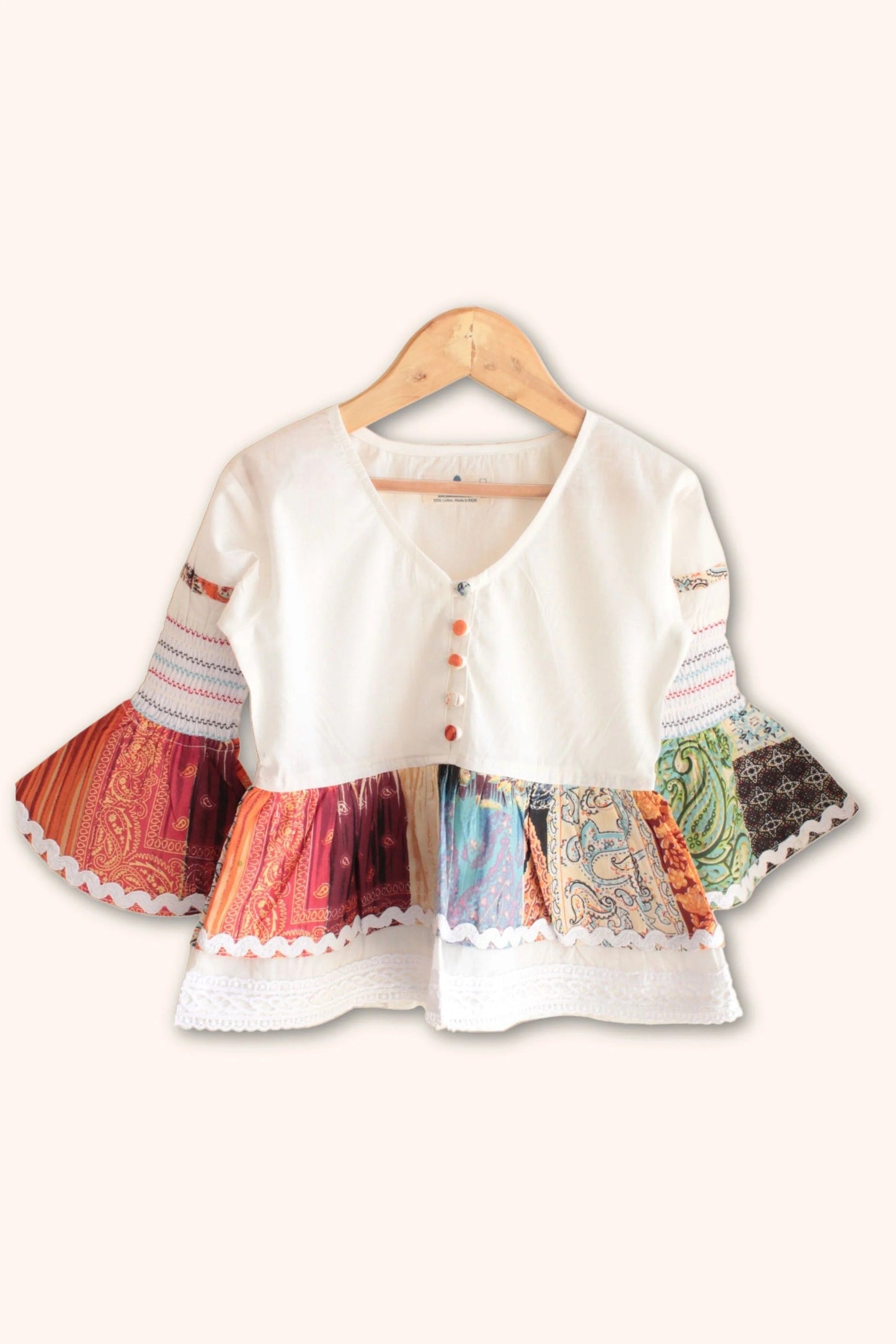 Chic in White: Peekaaboo Full Sleeve V-Neck Top & Lace Harem Pant Set for Little Party Stars