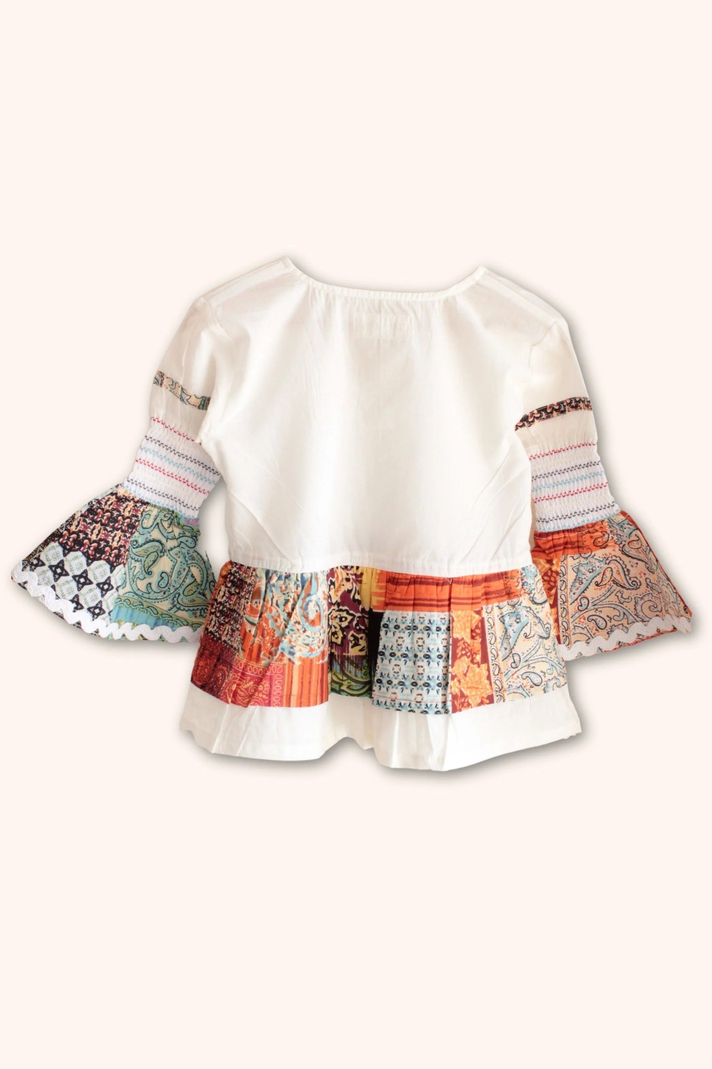 Chic in White: Peekaaboo Full Sleeve V-Neck Top & Lace Harem Pant Set for Little Party Stars