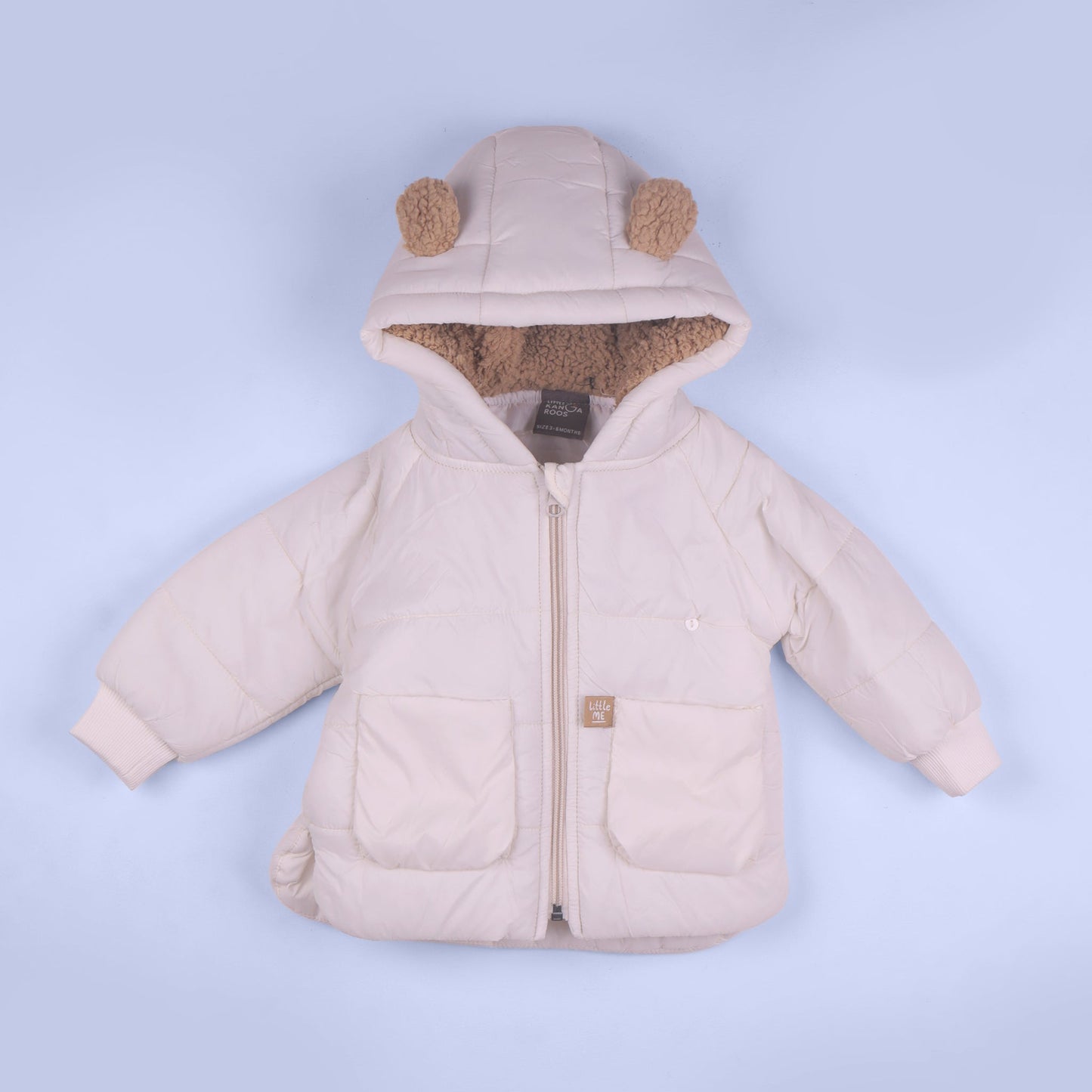 Cozy & Cool: Little Kangaroos Boys White Quilted Jacket with Front Zipper & Hood