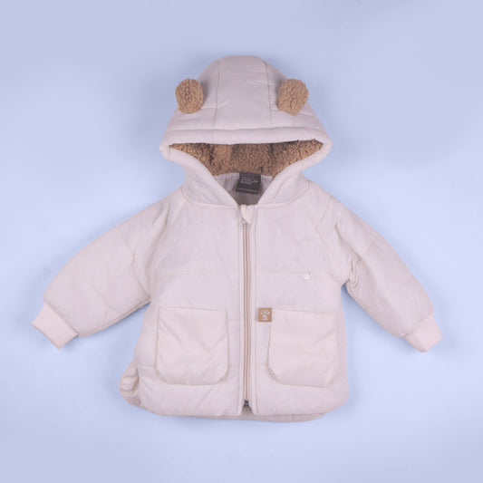 Cozy & Cool: Little Kangaroos Boys White Quilted Jacket with Front Zipper & Hood