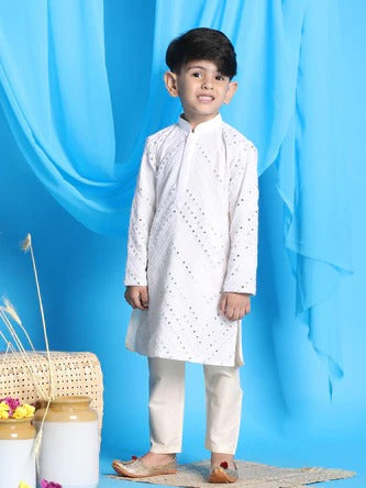 Starry White – Partywear Kurta Pyjama Celebration Set