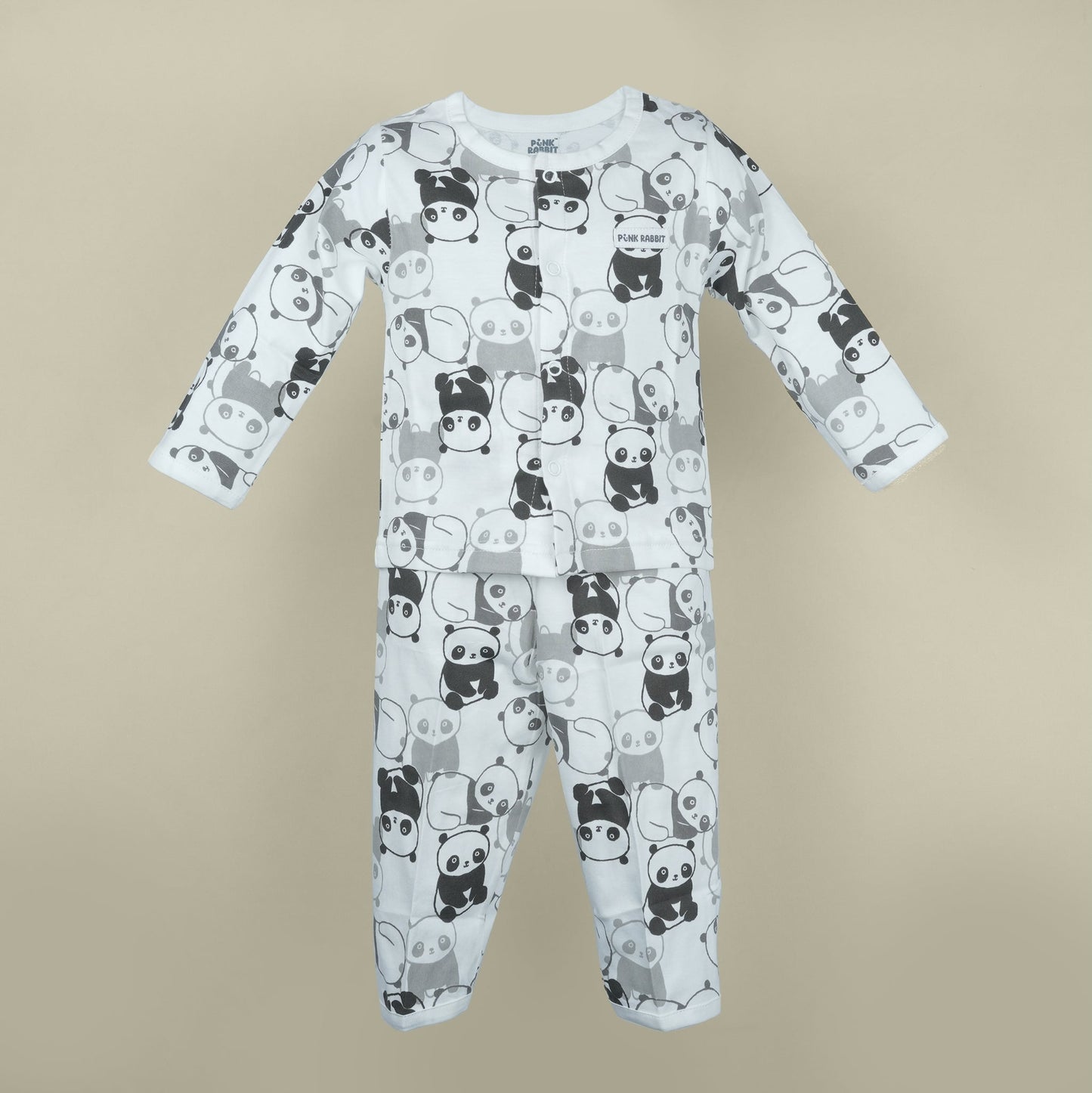 Cozy & Casual: Pink Rabbit Full Sleeve T-Shirt and Pants Set in White for Kids