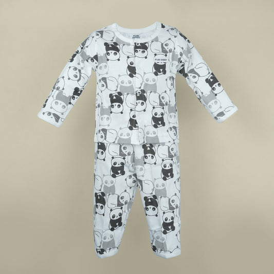 Cozy & Casual: Pink Rabbit Full Sleeve T-Shirt and Pants Set in White for Kids
