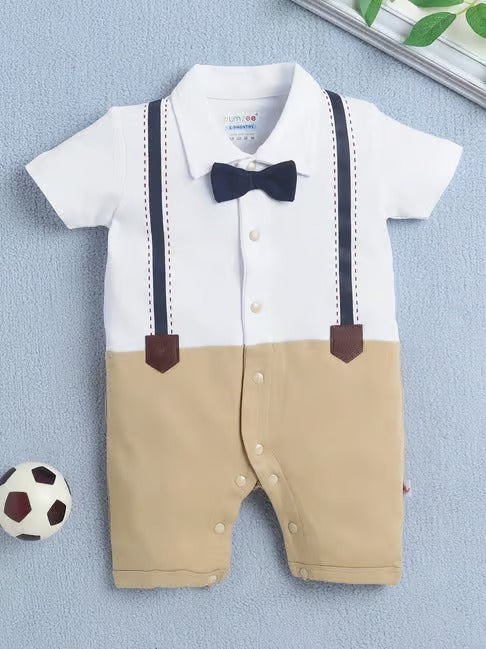 Striped Polo-Neck Unisex Romper