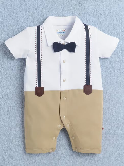 Striped Polo-Neck Unisex Romper
