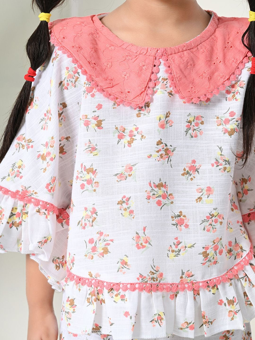 All-Season Chic: White All Over Prints Top and Back Elastic Shorts Duo