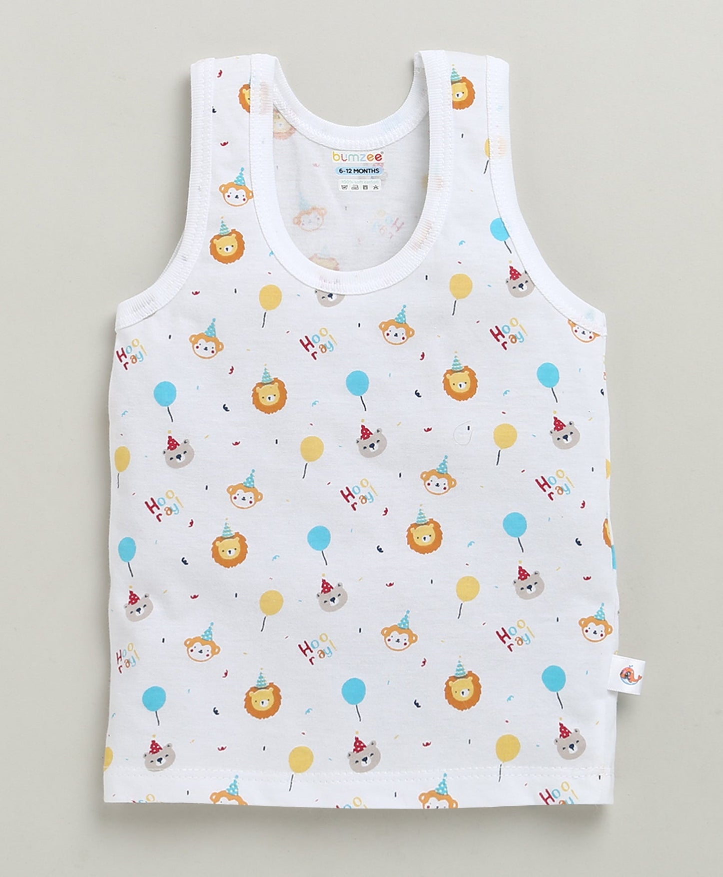 Bumzee Unisex Cotton Printed Innerwear Vests – White (Set of 3)