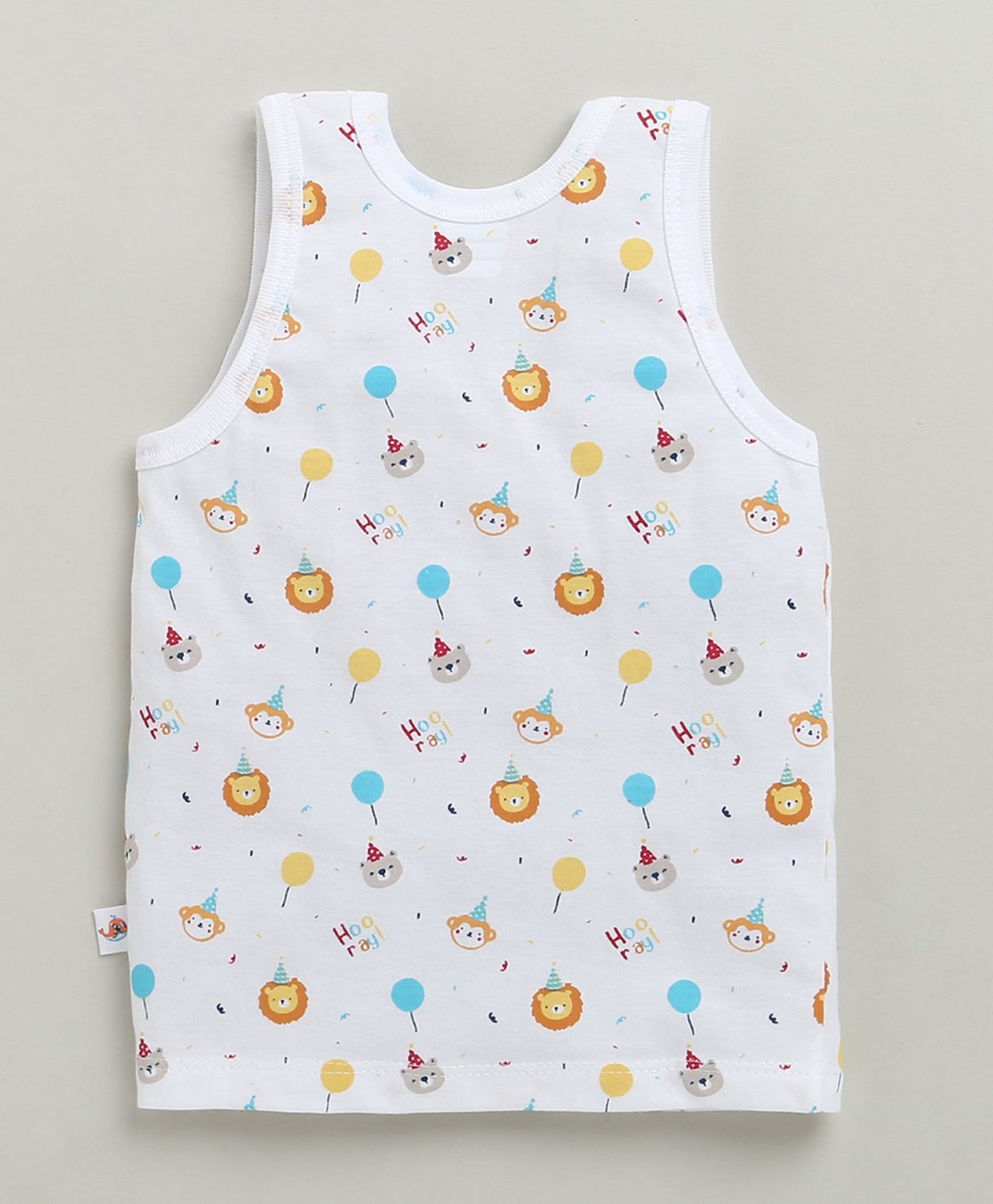 Bumzee Unisex Cotton Printed Innerwear Vests – White (Set of 3)