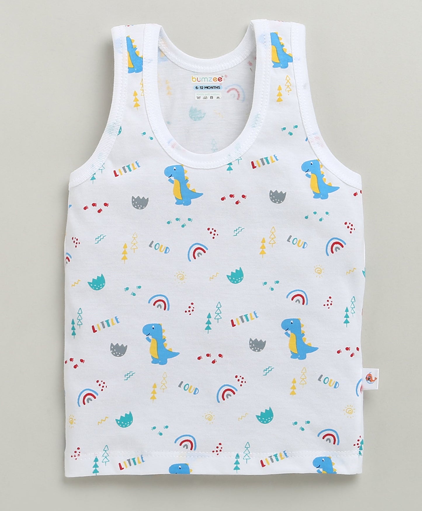 Bumzee Unisex Cotton Printed Innerwear Vests – White (Set of 3)