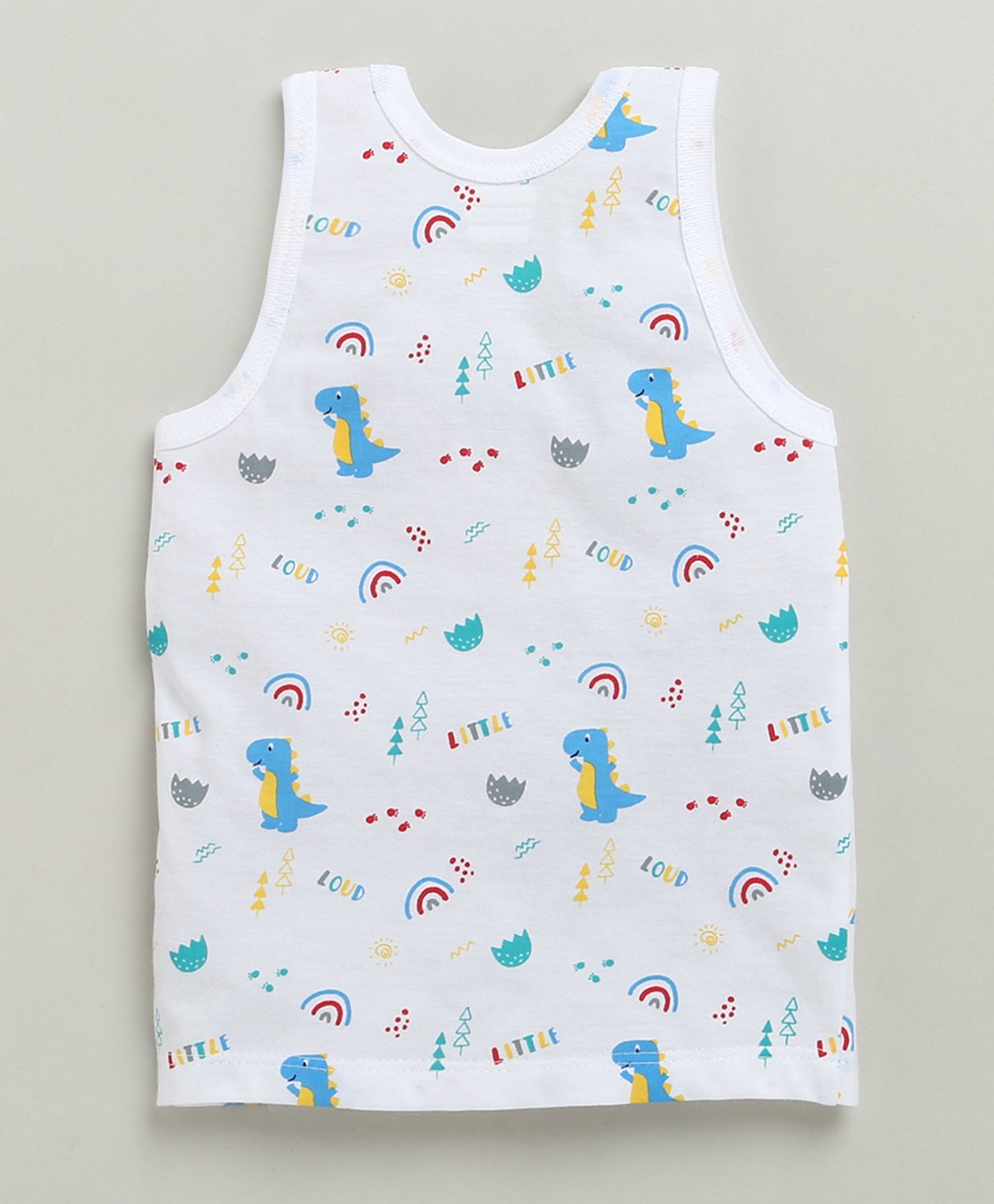 Bumzee Unisex Cotton Printed Innerwear Vests – White (Set of 3)