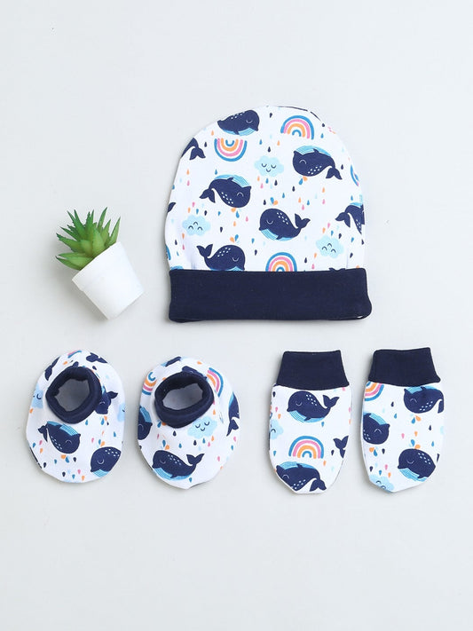 White Essential Cap, Mitten & Bootie Set