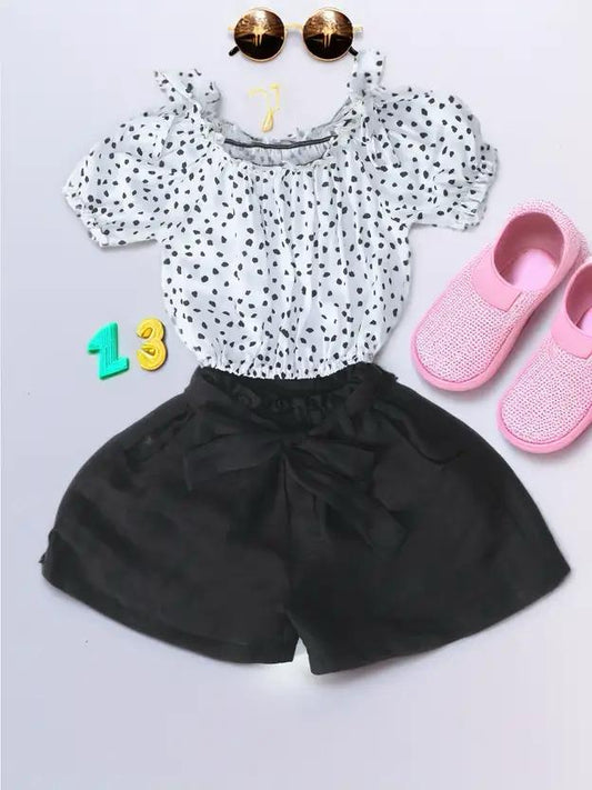 Bella Moda Girl's White Square Neck Top & Drawstring Shorts Set