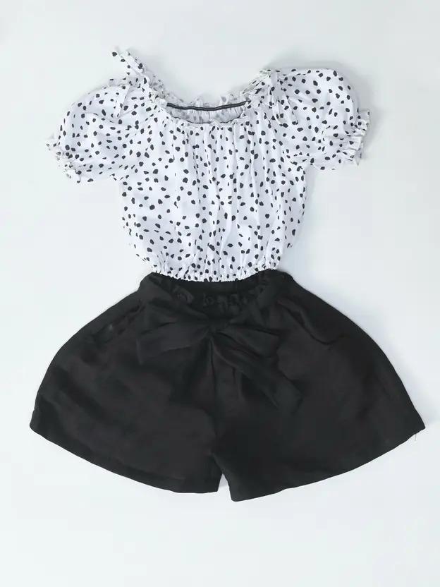 Bella Moda Girl's White Square Neck Top & Drawstring Shorts Set