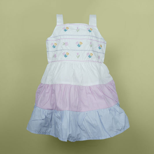 DW Girl's White Embroidered Square Neck Frock