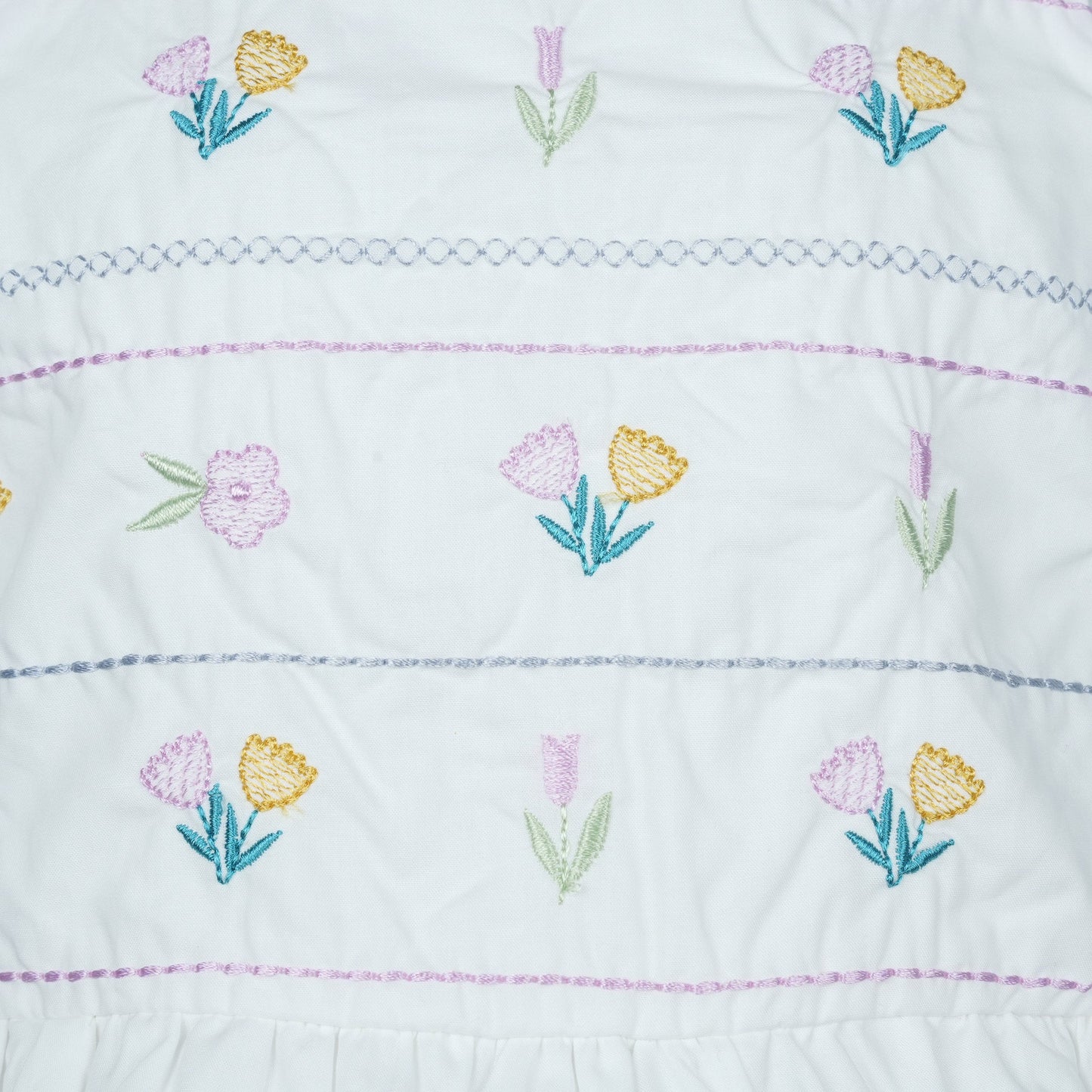 DW Girl's White Embroidered Square Neck Frock