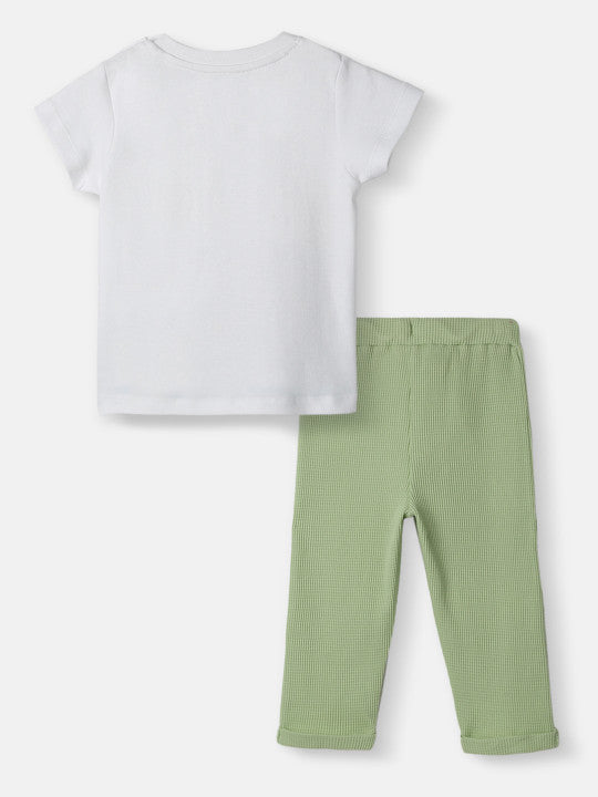 White T-Shirt & Drawcord Trousers Set