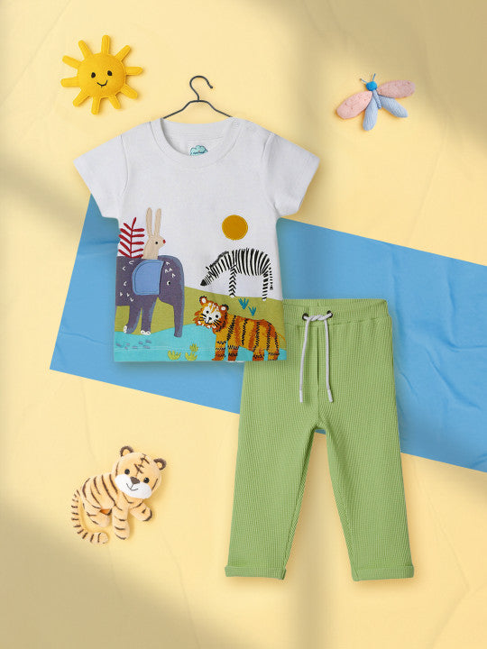 White T-Shirt & Drawcord Trousers Set