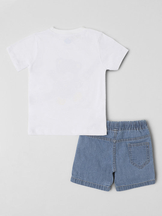 I Am Smart Bear' Denim Shorts Set
