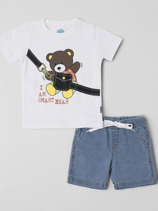 I Am Smart Bear' Denim Shorts Set