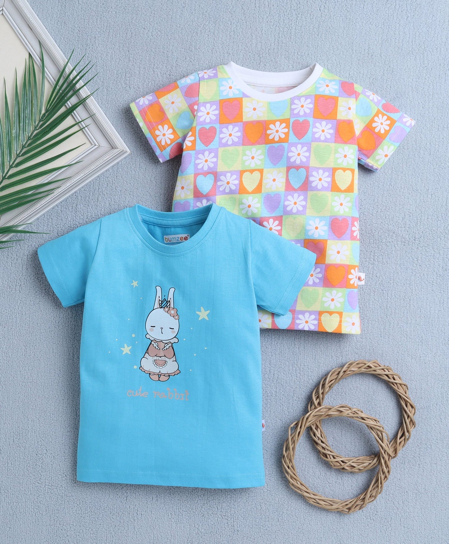 Bumzee “Cute Rabbit” Cotton Tee Set – Girls’ Multi-Color T-Shirts (Pack of 2)