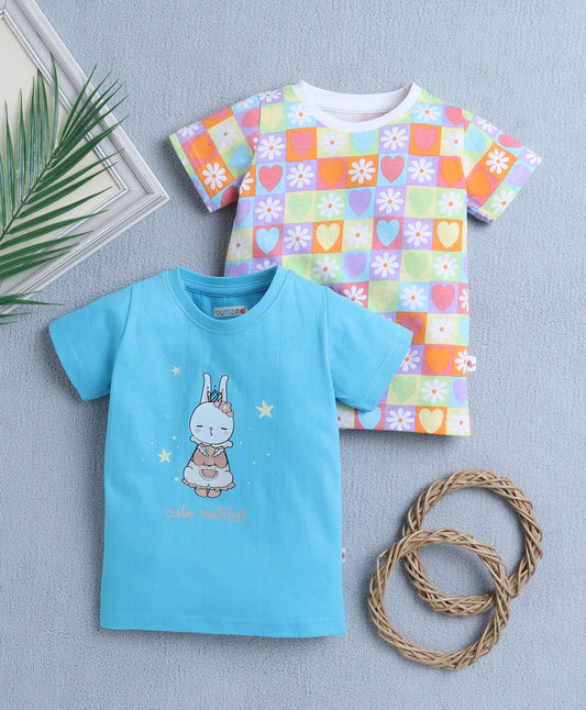 Bumzee “Cute Rabbit” Cotton Tee Set – Girls’ Multi-Color T-Shirts (Pack of 2)