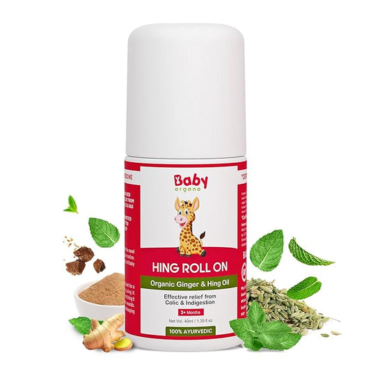BabyOrgano Hing Roll-On – 40ml, Tummy Relief with Ginger & Hing Oil, Gas & Digestion Aid for Newborns, Alcohol & Preservative Free