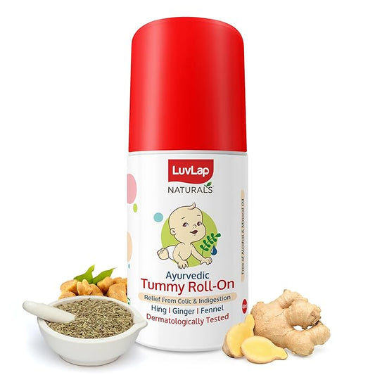 LuvLap Naturals Baby Tummy Roll-On Oil – Natural Colic & Gas Relief for Babies with Hing, Ginger & Fennel, Alcohol-Free, Dermatologically Tested, 40ml.