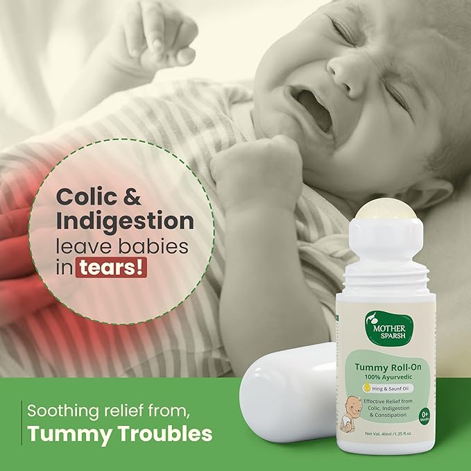 Mother Sparsh Tummy Roll-On, Colic Relief, Constipation & Indigestion, Hing & Saunf, 100% Natural, 40ml