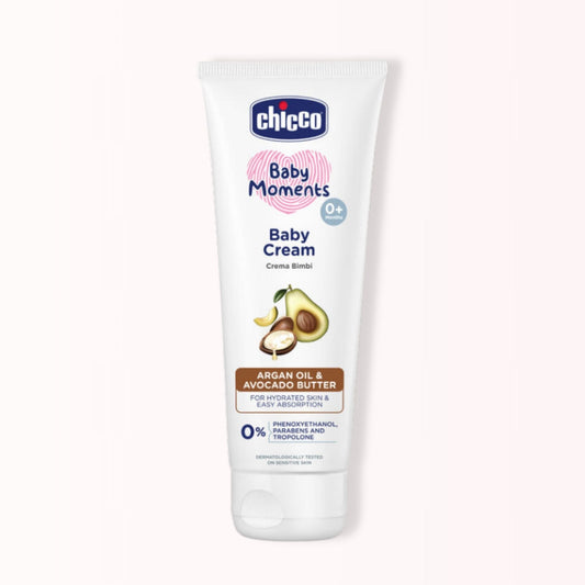 Chicco Baby Moments Cream 100g – Natural argan & avocado butter, hydrates skin, dermatologist tested, free from harsh chemicals.
