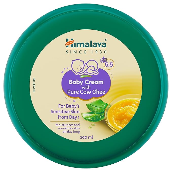 Himalaya Baby Cream with Pure Cow Ghee & pH 5.5, 200ml, Moisturizes & Nourishes All Day, For Dry & Sensitive Skin