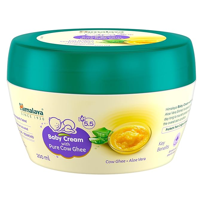 Himalaya Baby Cream with Pure Cow Ghee & pH 5.5, 200ml, Moisturizes & Nourishes All Day, For Dry & Sensitive Skin