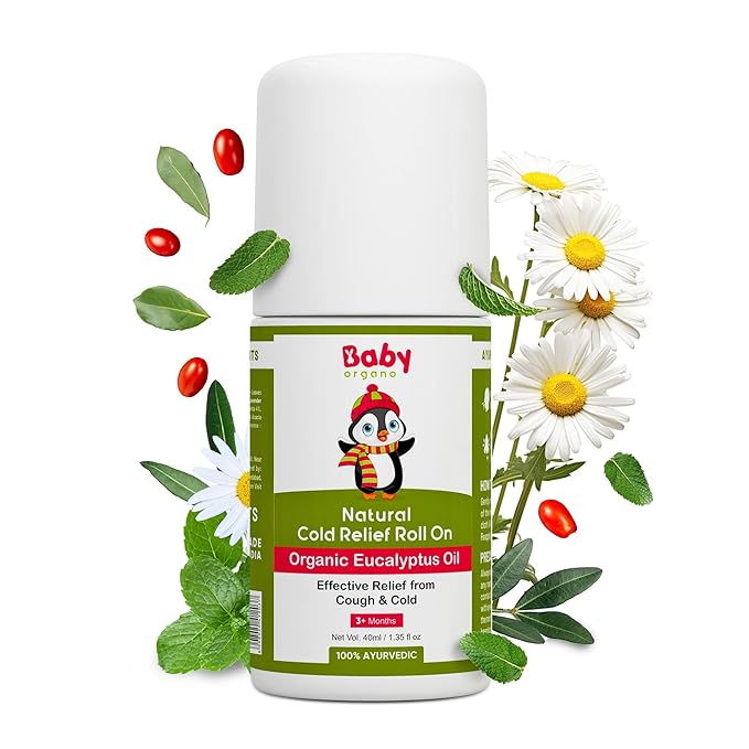 BabyOrgano Natural Cold Relief Roll-On with Organic Eucalyptus Oil – 40ml, for Cold, Cough & Congestion