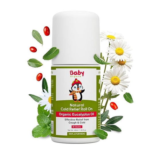 BabyOrgano Natural Cold Relief Roll-On with Organic Eucalyptus Oil – 40ml, for Cold, Cough & Congestion