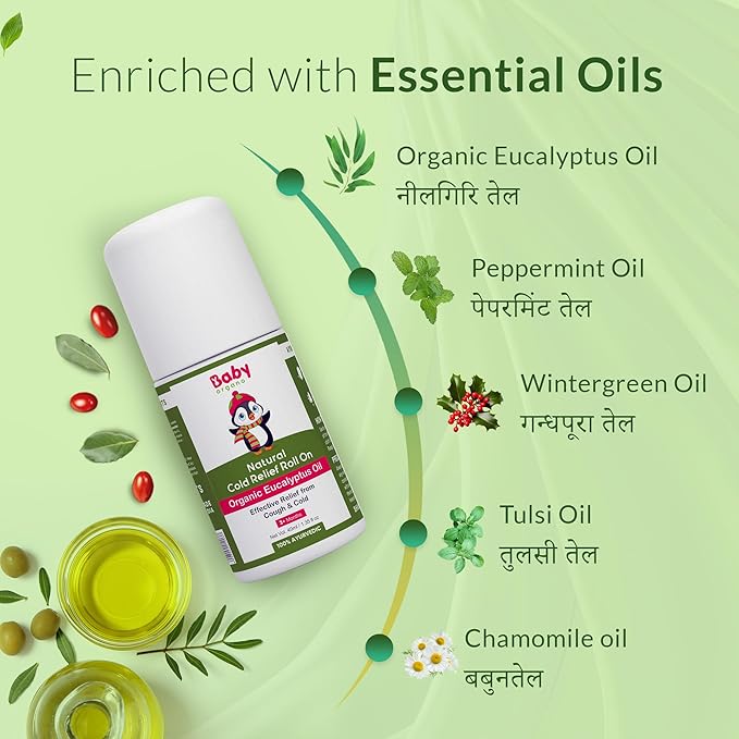 BabyOrgano Natural Cold Relief Roll-On with Organic Eucalyptus Oil – 40ml, for Cold, Cough & Congestion