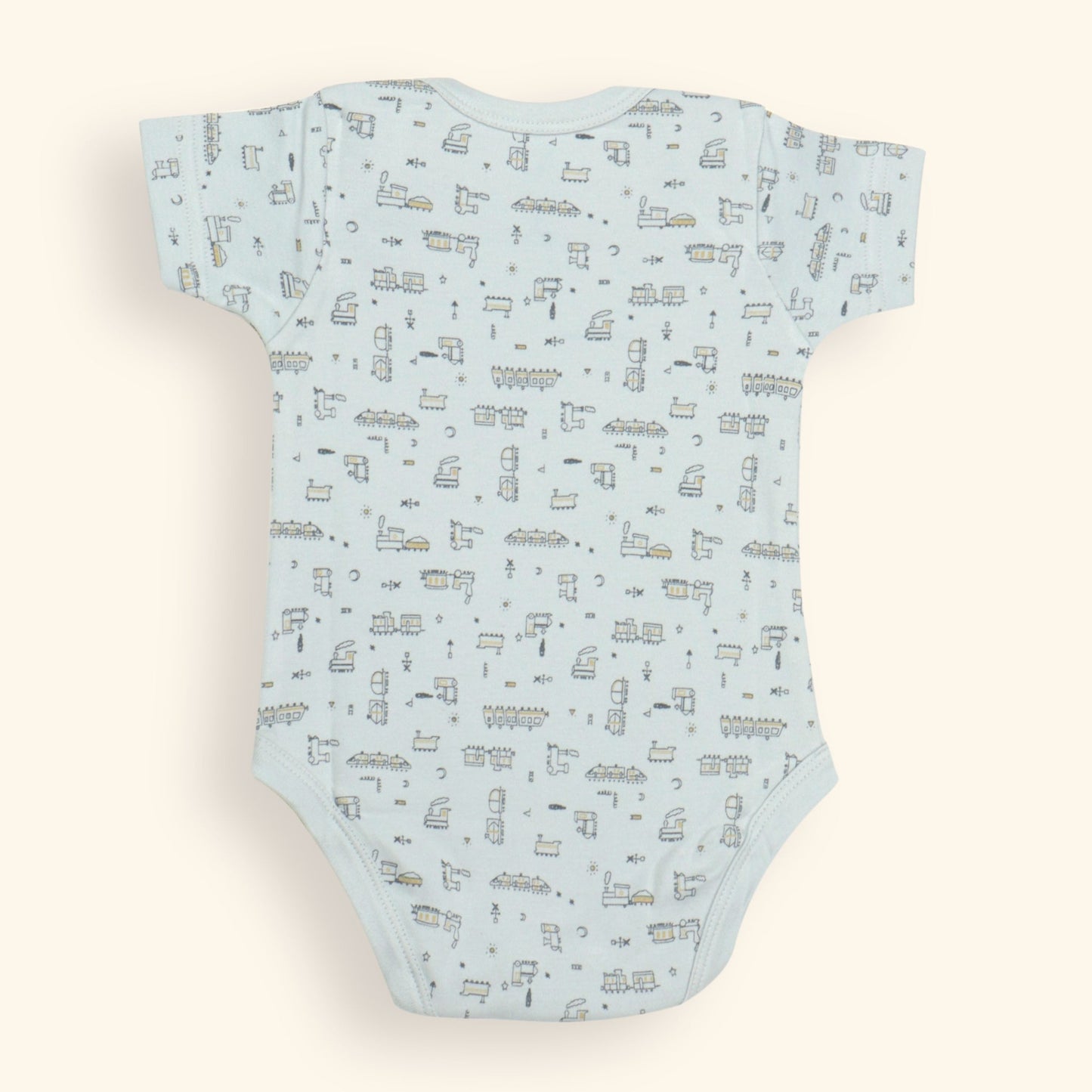 Pack of 3 Travel Tales Bodysuit Set – Sky Blue with Trains, Peach with Birds, Green with Ships, Printed for Smiles