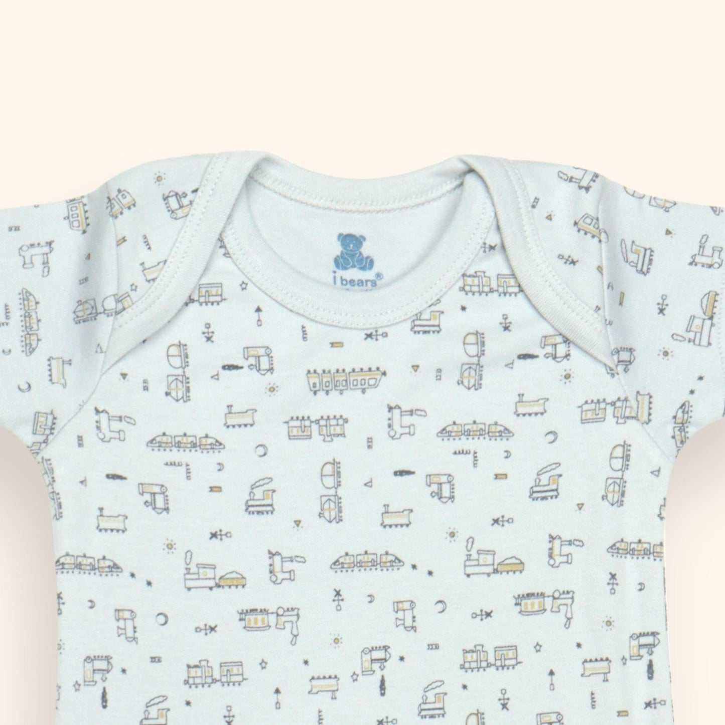 Pack of 3 Travel Tales Bodysuit Set – Sky Blue with Trains, Peach with Birds, Green with Ships, Printed for Smiles