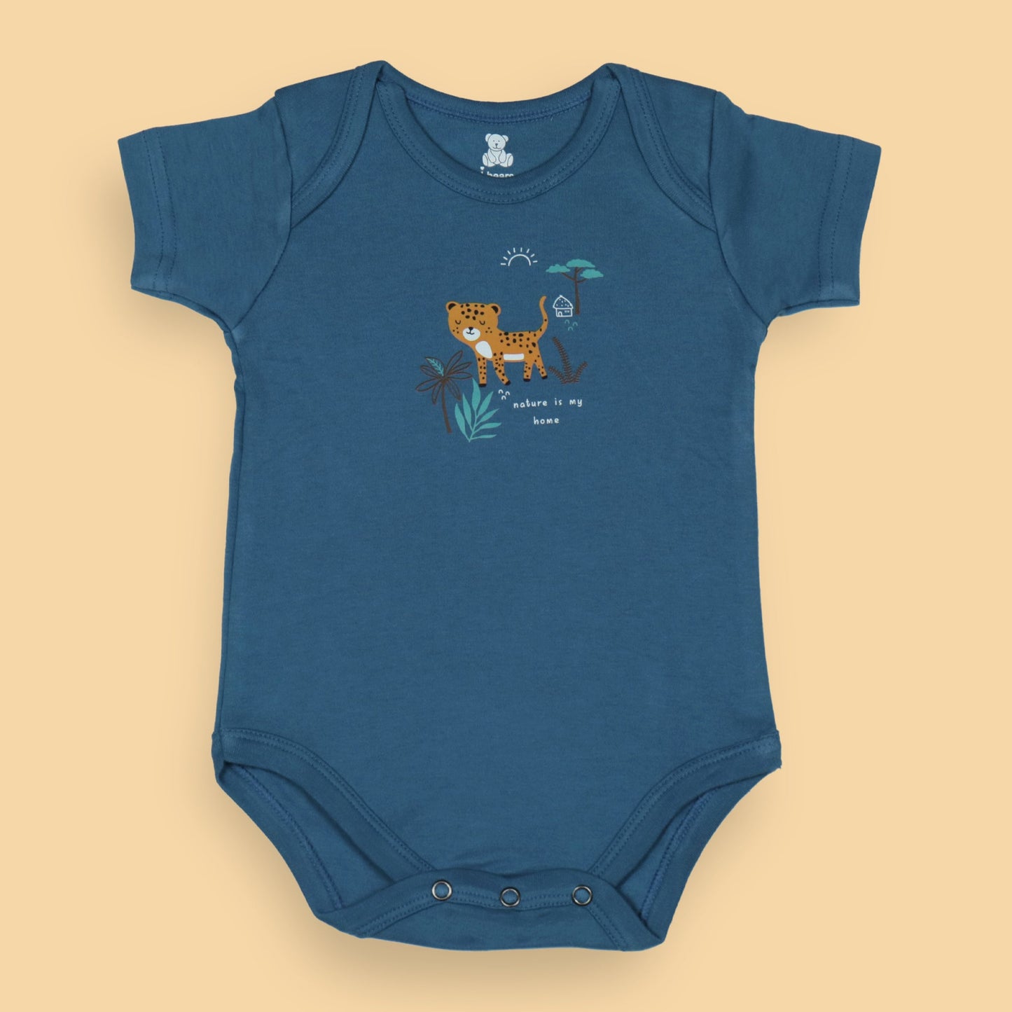 Nature Adventure Romper Trio – Blue with Leopard & Quote, Off White Safari Scene, Light Blue Abstract Print