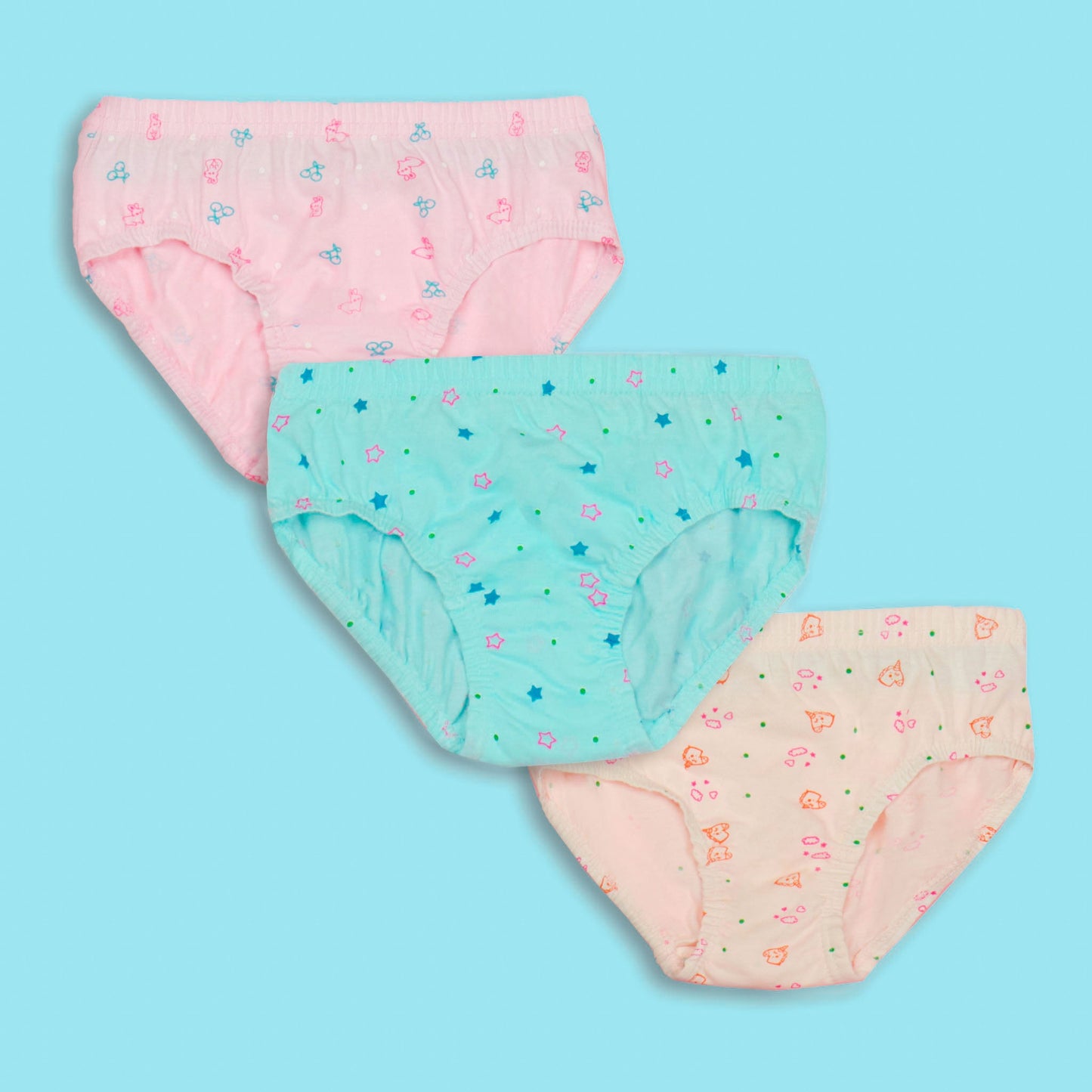 Girls’ Multi-Color Cotton Blend Panties by Body Care – 3-Pack Soft, Elasticated Waist Slip-Ons (Random colors)