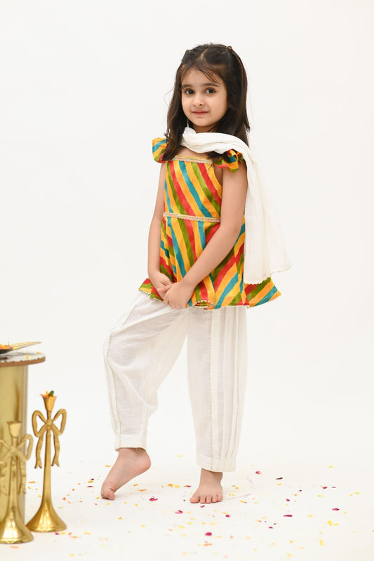 Girls' Saavan 2.0 Ethnic Outfit – Pure Cotton Kurti, Salwar & Dupatta Set