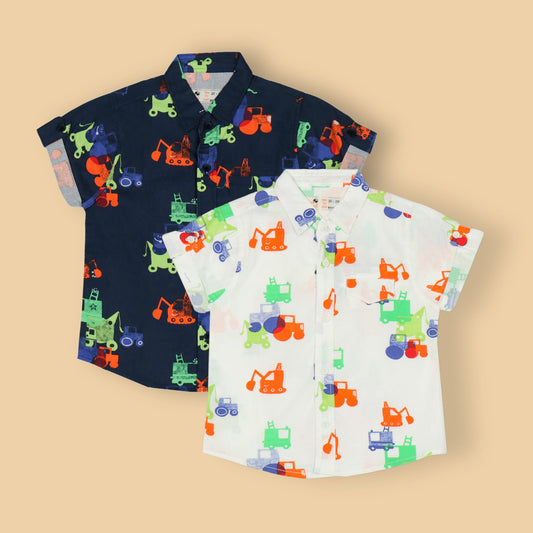 Boys' Multi-Color Cotton Shirt – Soft Fabric, Half Sleeves, Pack of 2